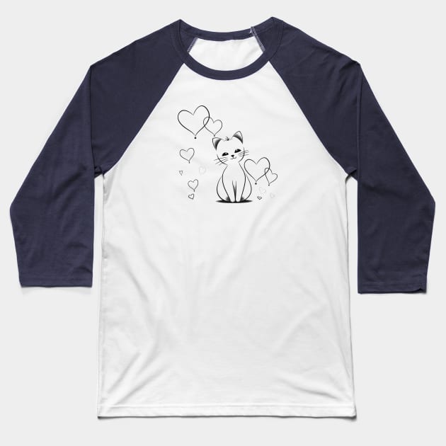Kitten and hearts Baseball T-Shirt by NATLEX